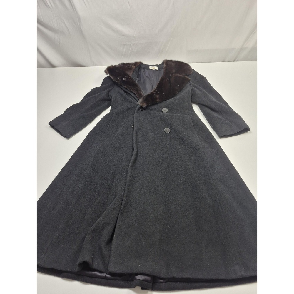 Vintage Only At Bloomingdale's Coat Womens 10 Black Cashmere Blend Fur Collar